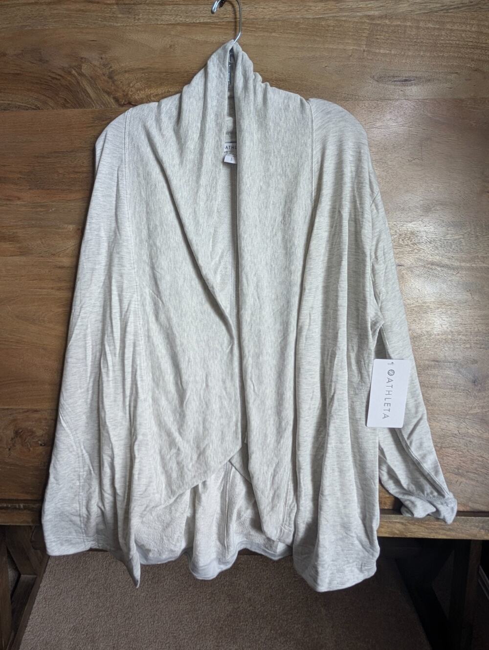 Athleta Pranayama Wrap Cardigan Women's XL Light Gray Long Sleeve Open Front NWT